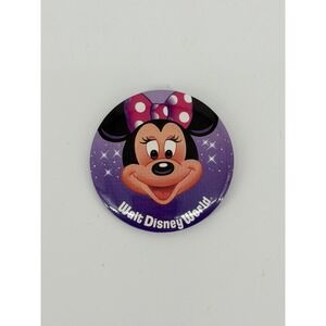 Vtg Disney Minnie Mouse Walt Disney World Pinback Button 3" Purple